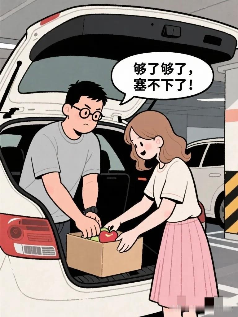 搞笑漫画：丈夫站在车后备箱前，丈夫：