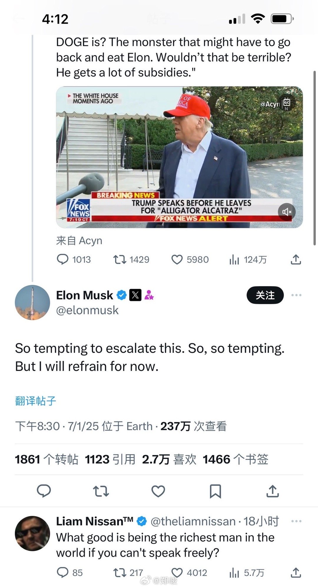大统领：（遣返马斯克？）我们会看看。我们会让Doge审查他，你知道吧，马斯克养的