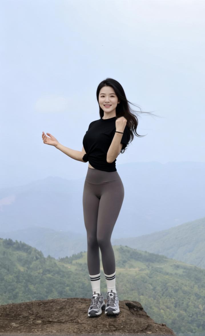 被问爆的爬山穿搭来啦！黑T+灰色瑜伽裤，简单又干净，没想到上镜这么好看！瑜伽