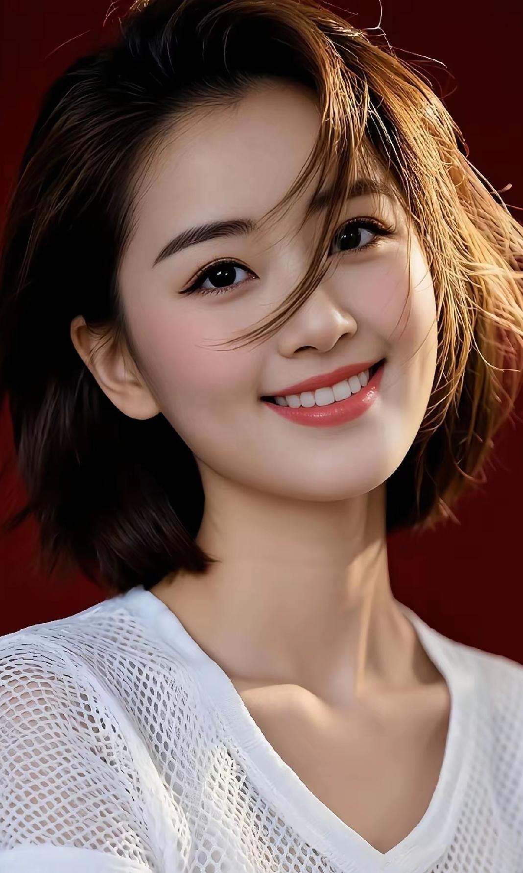 甜美笑容，温柔发丝，白色蕾丝，红唇轻启，少女心满满💖