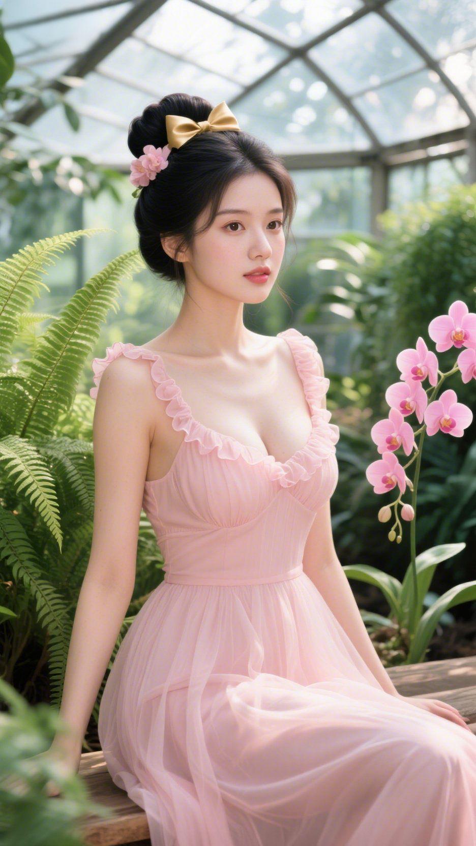 《温室春栖》玻璃顶筛下的光，是春揉软的碎金。我倚在木凳边，粉纱裙像拢