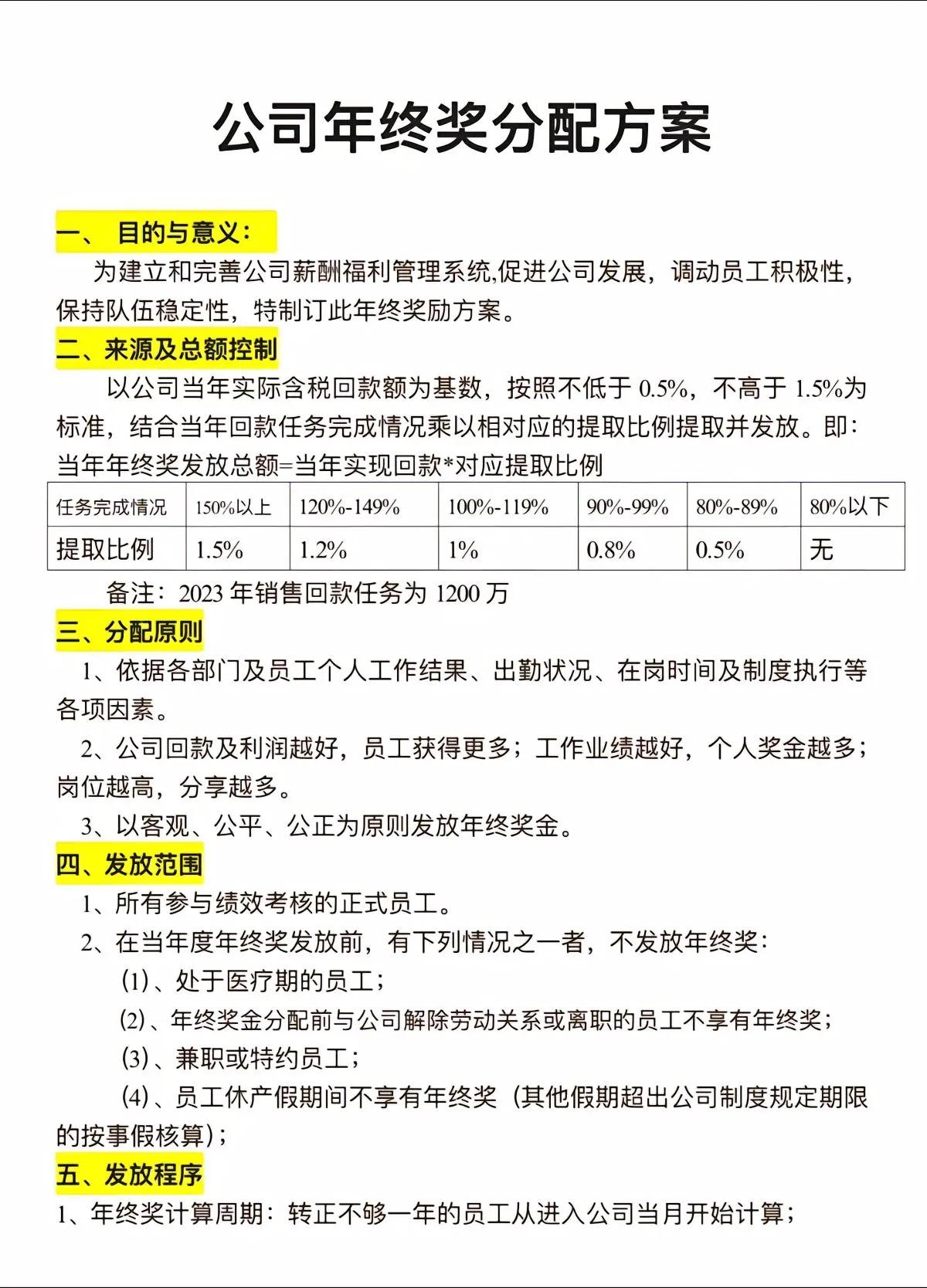 公司年终奖分配方案