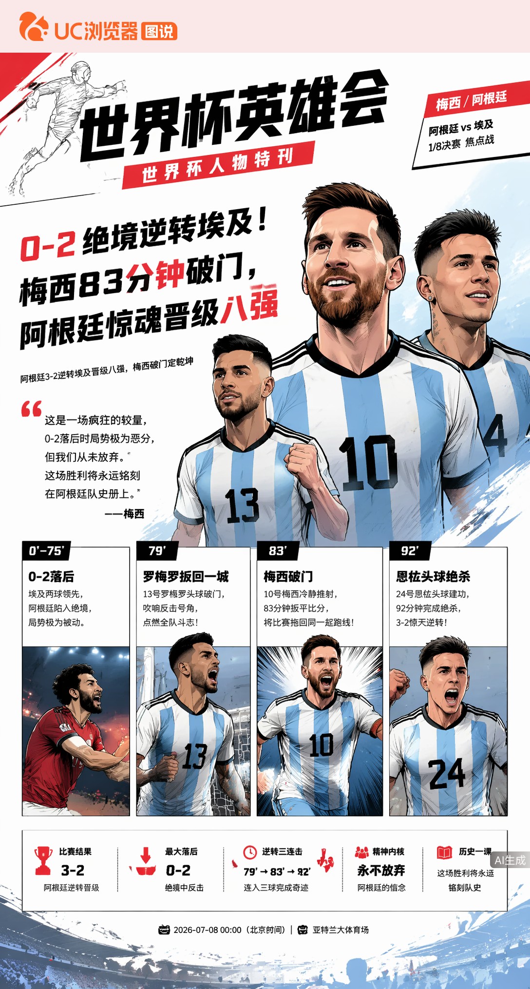 0-2绝境逆转埃及！梅西83分钟破门，阿根廷惊魂晋级八强