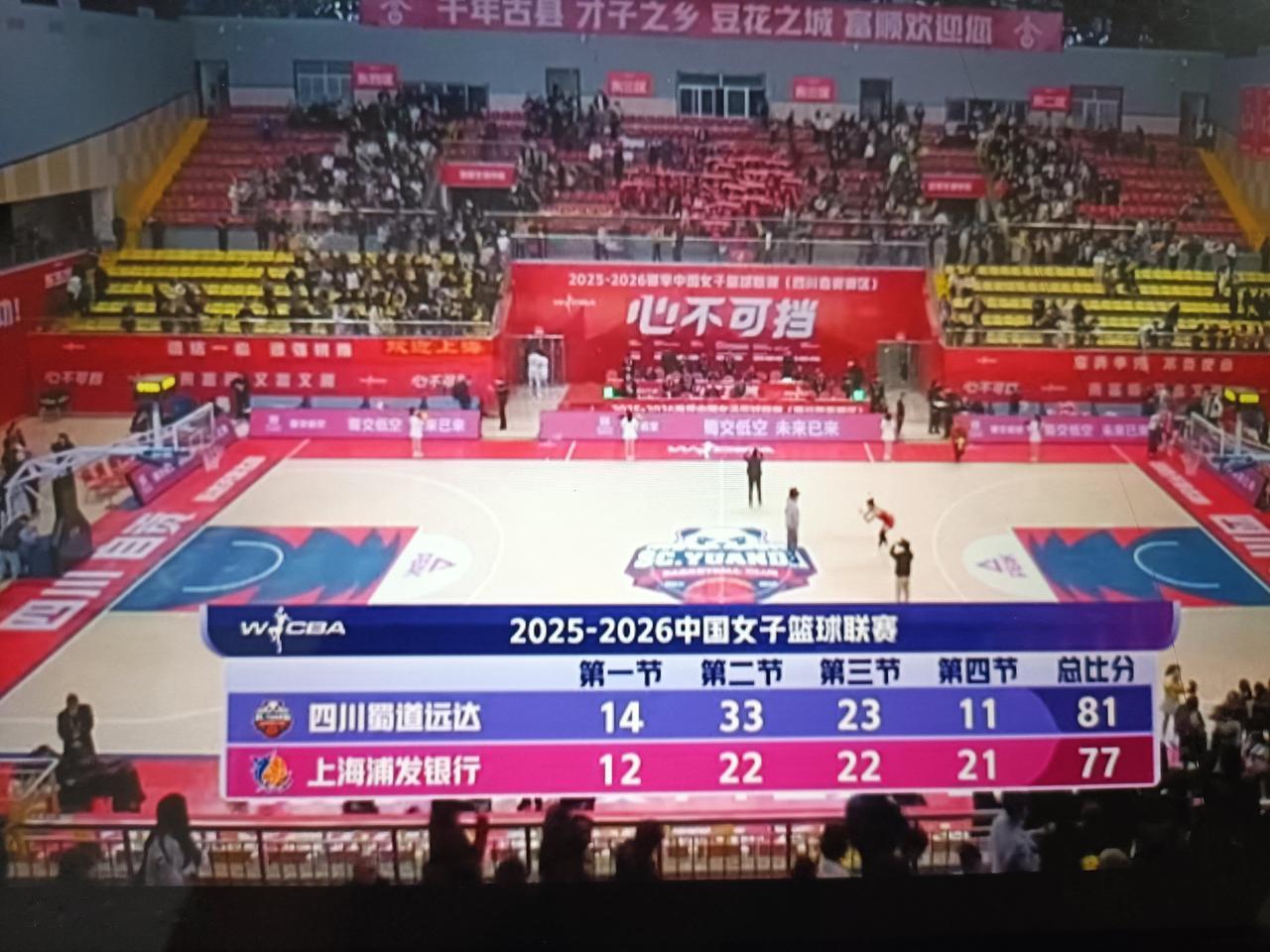 WCBA的一场常规赛，四川女篮在主场，以微弱的优势战胜了上海女篮，今年的上
