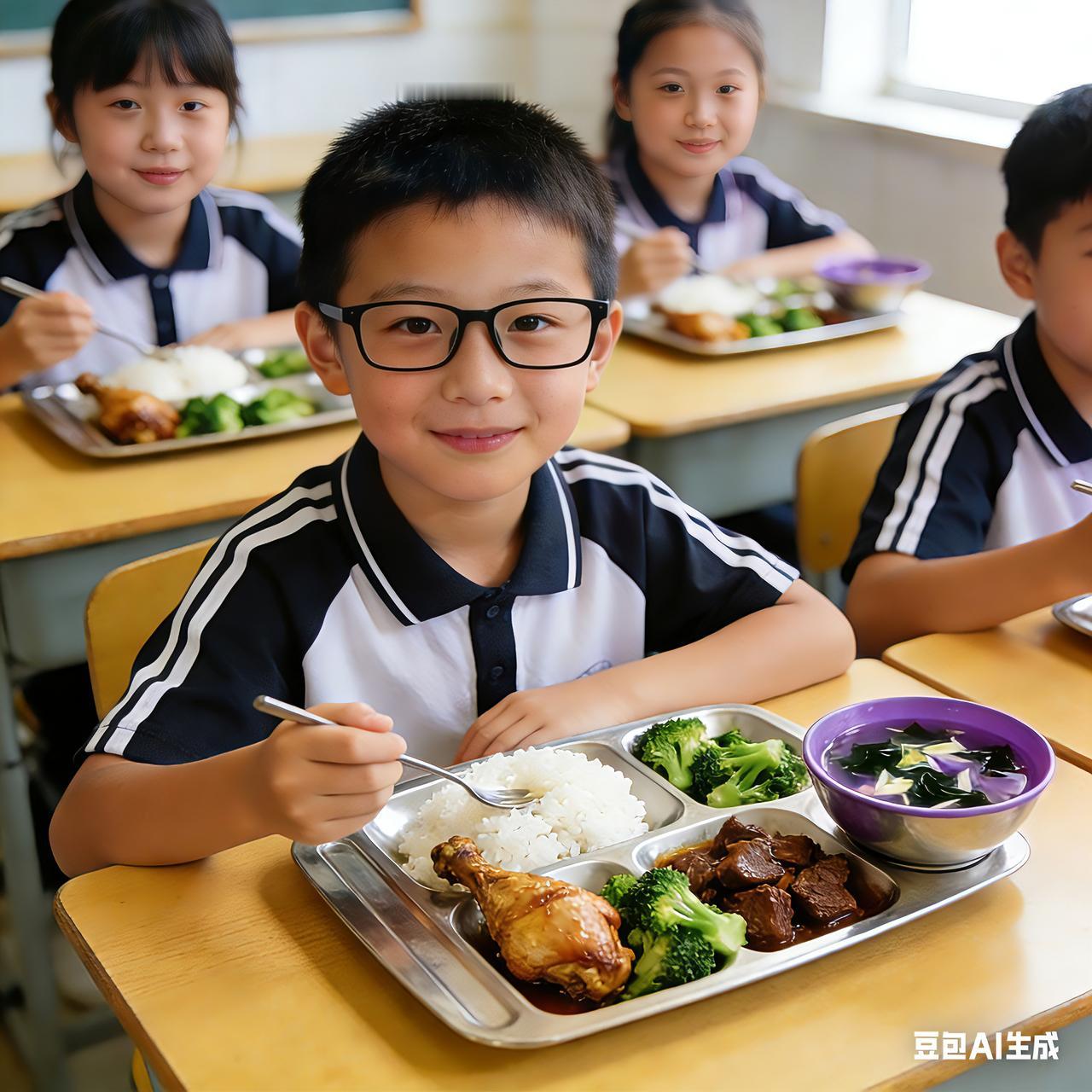 哇塞！我们校长好有钱啊！儿子放学回家，我习惯性问他中午在学校吃饱没有？