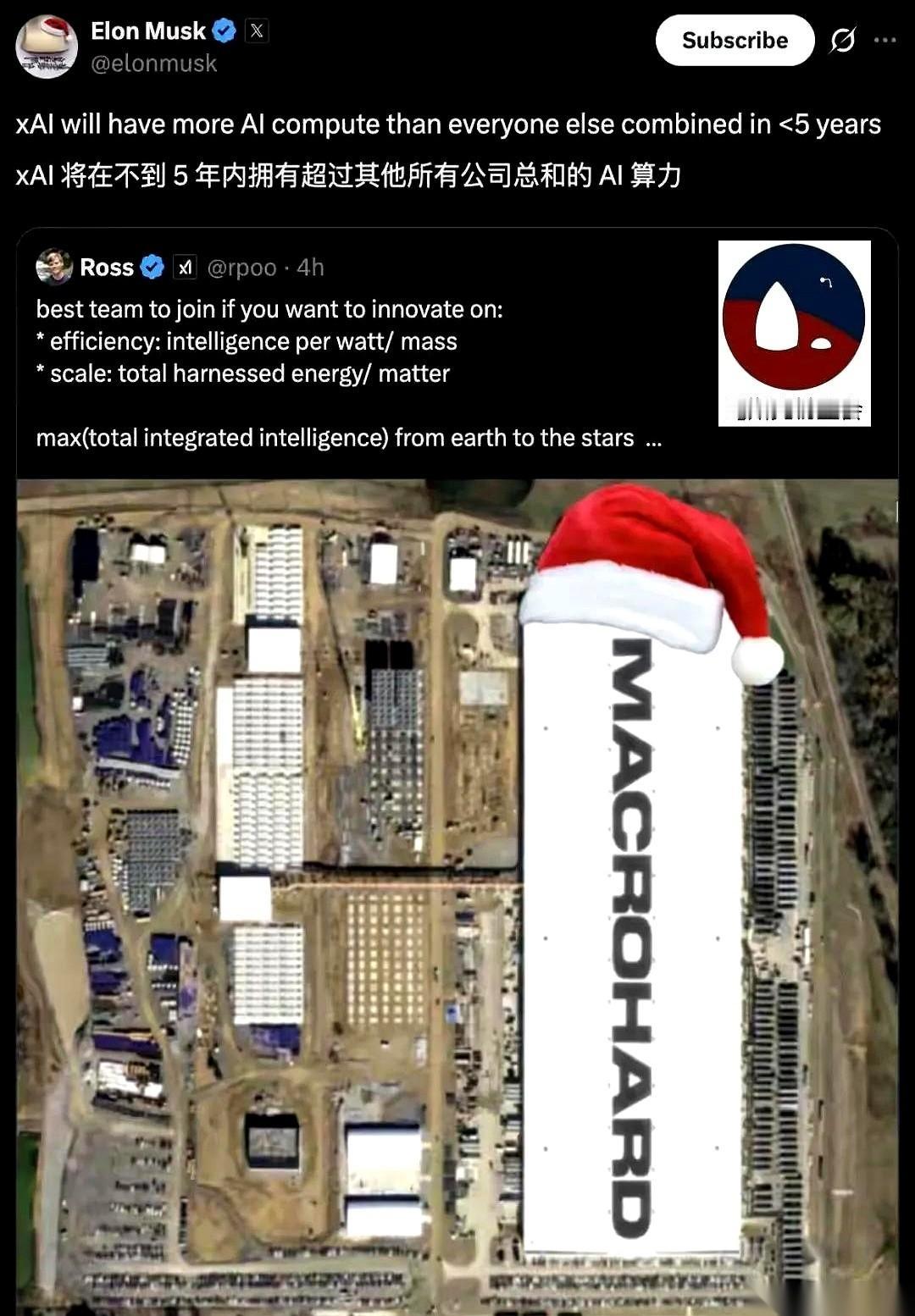 马斯克这个疯子，他说，五年，就五年，他那个叫xAI的公司，AI计算能力将超过其