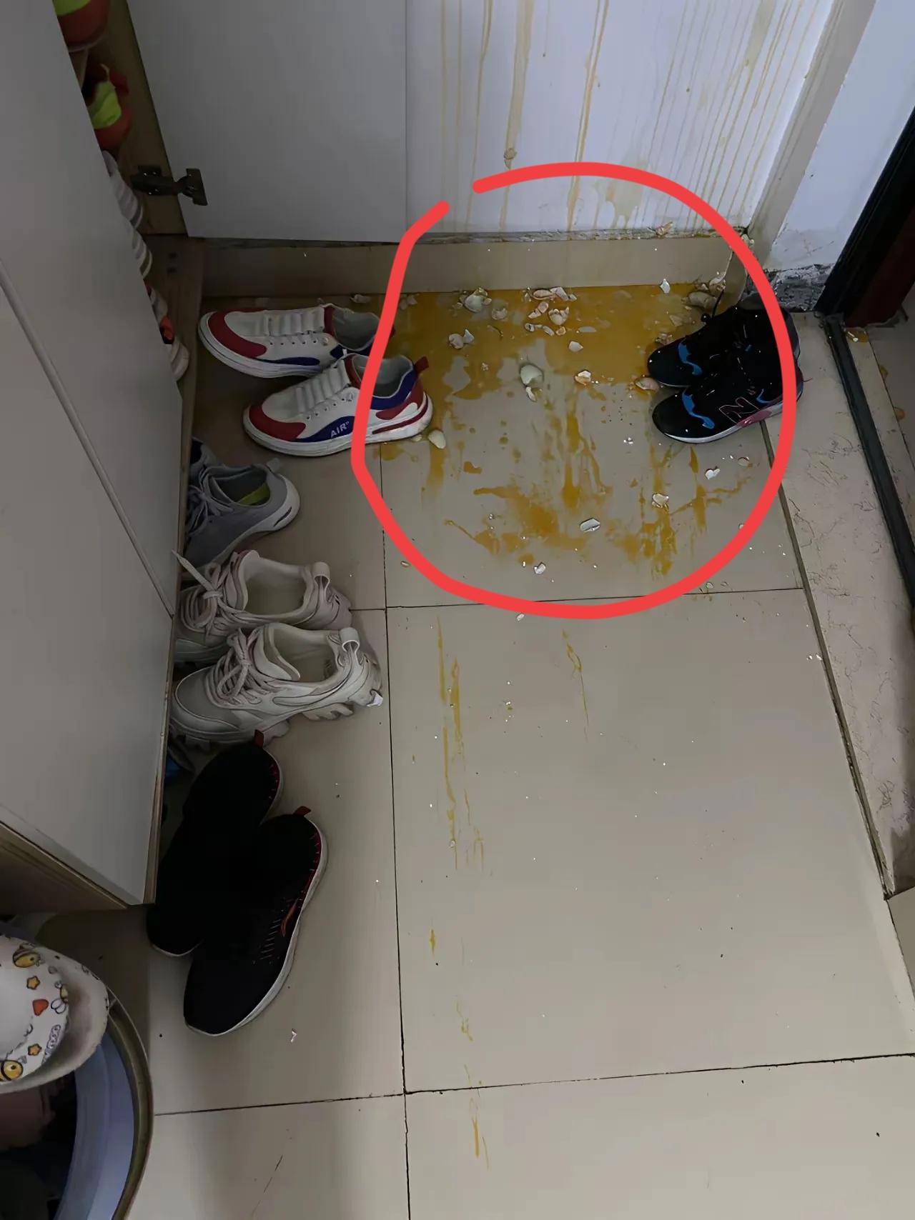 网友:自己家门口放鞋招谁惹谁了，这么缺德的事是人干的吗？抓住了保证不打个半s