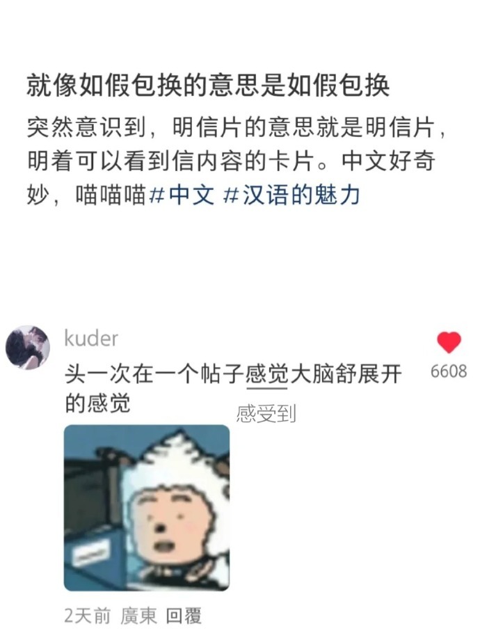 哇好有趣，学中文的过程就是反复爱上语言的过程吧​​​