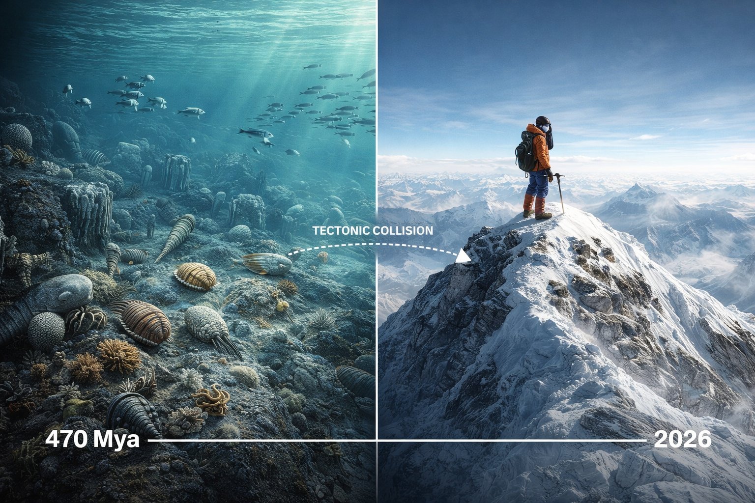 珠穆朗玛峰含有海洋岩石，证明地球最高峰曾经位于海底。