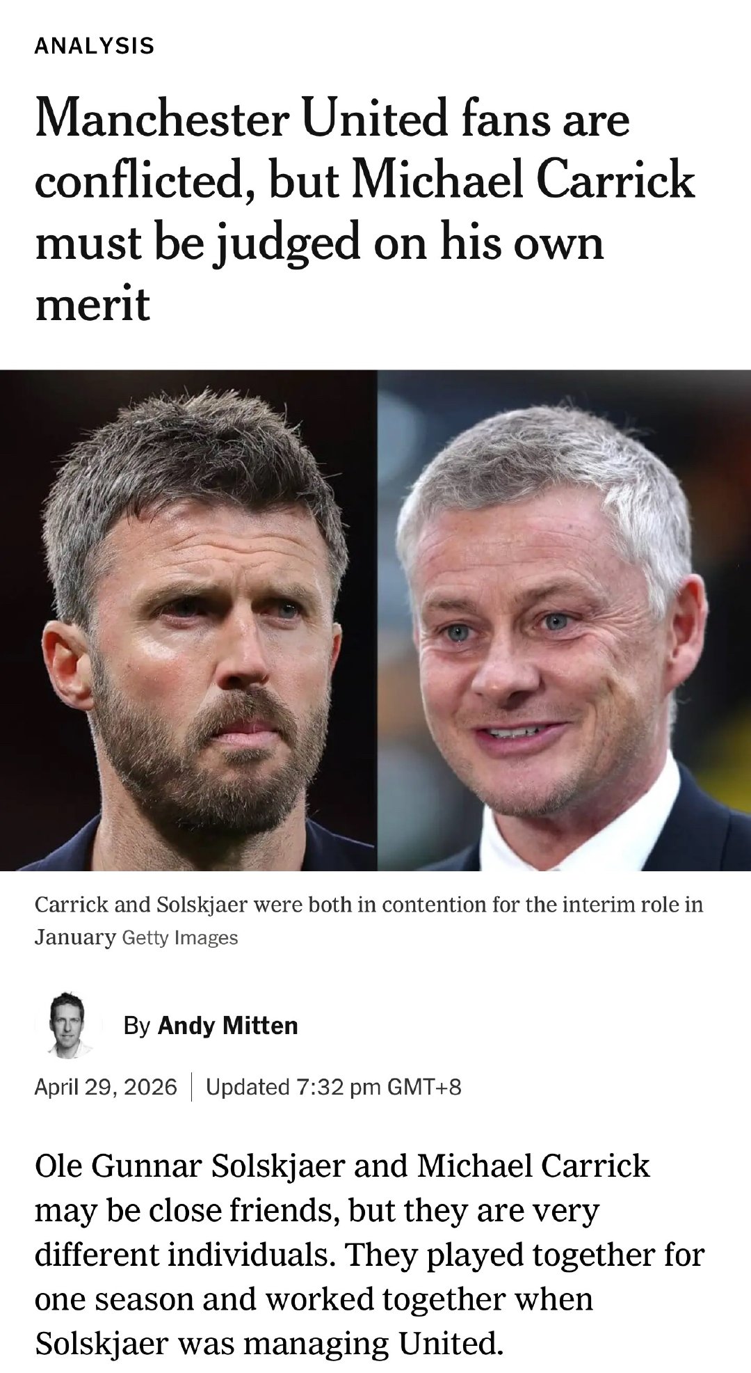 英超米腾老师这篇文章探讨了一个观察角度：卡里克是不是索尔斯克亚2.0？其实背后