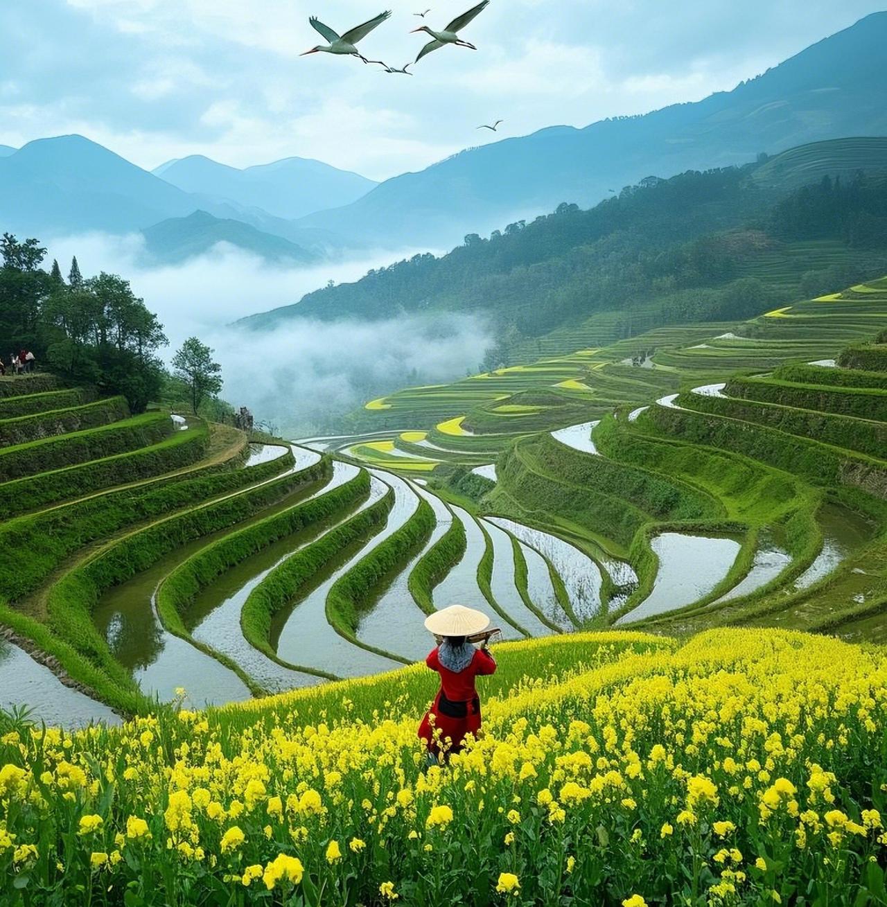 人间只此一趟，何不潇洒活一场在陕南那片被春日染黄的梯田旁，一条溪流潺潺，一