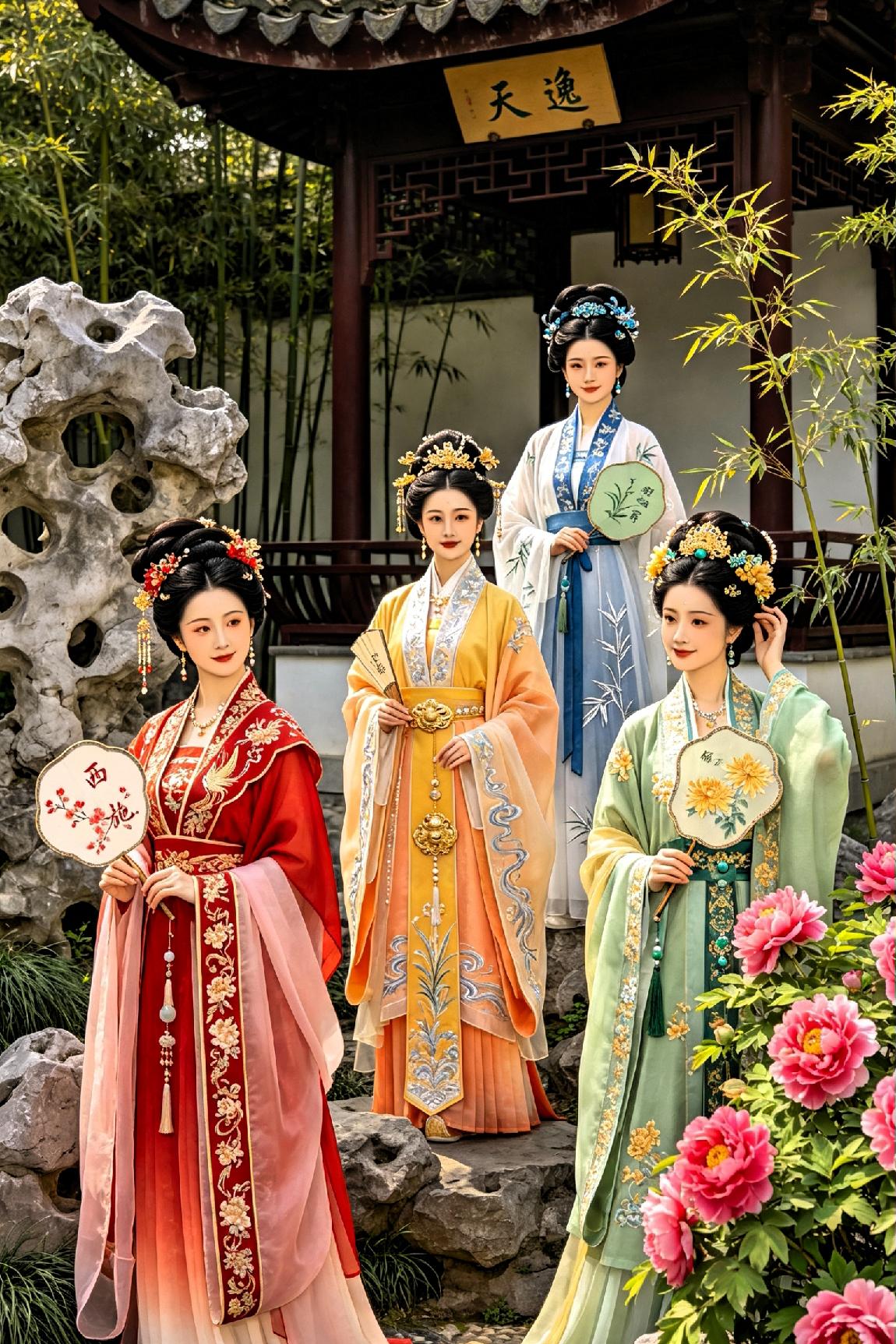 《四大美女》浣溪清滟照容娴，大漠风霜拂翠鬟。巧计连环倾俗世，沉香宴影