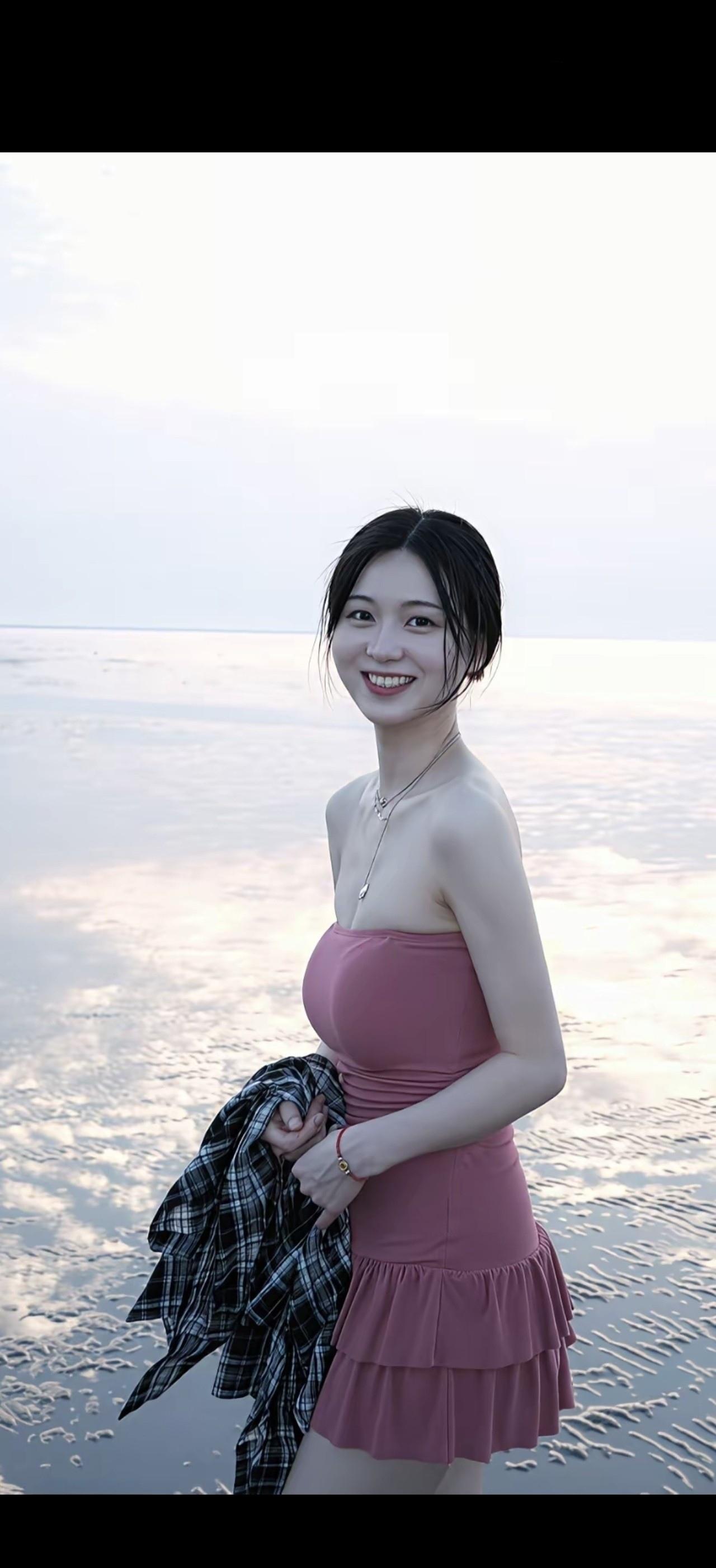 粉裙映水光，笑语入画来。