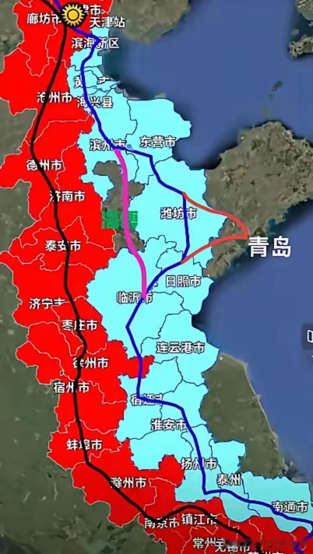 青岛是京沪高铁二线最大受益者，二线山东段转了大弯绕开淄博走潍坊，不就是为了青岛考
