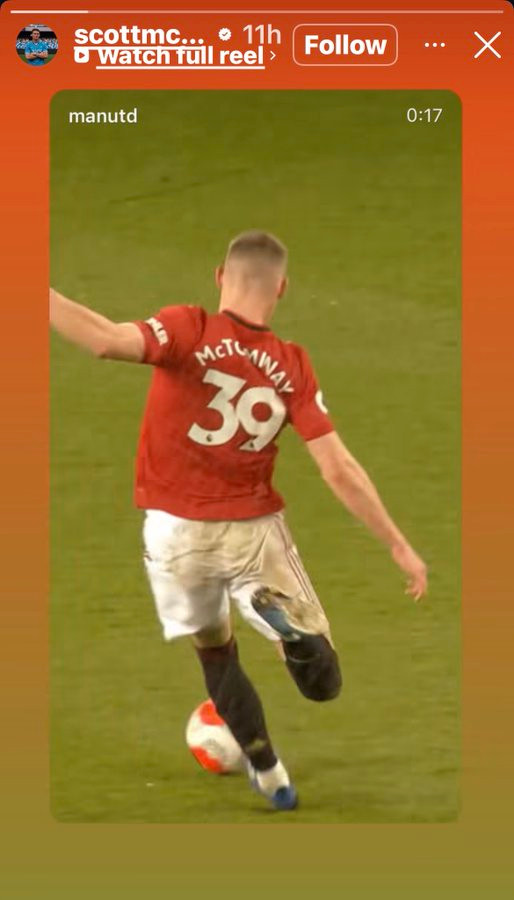 麦克托米奈ins分享了自己对阵曼城的进球