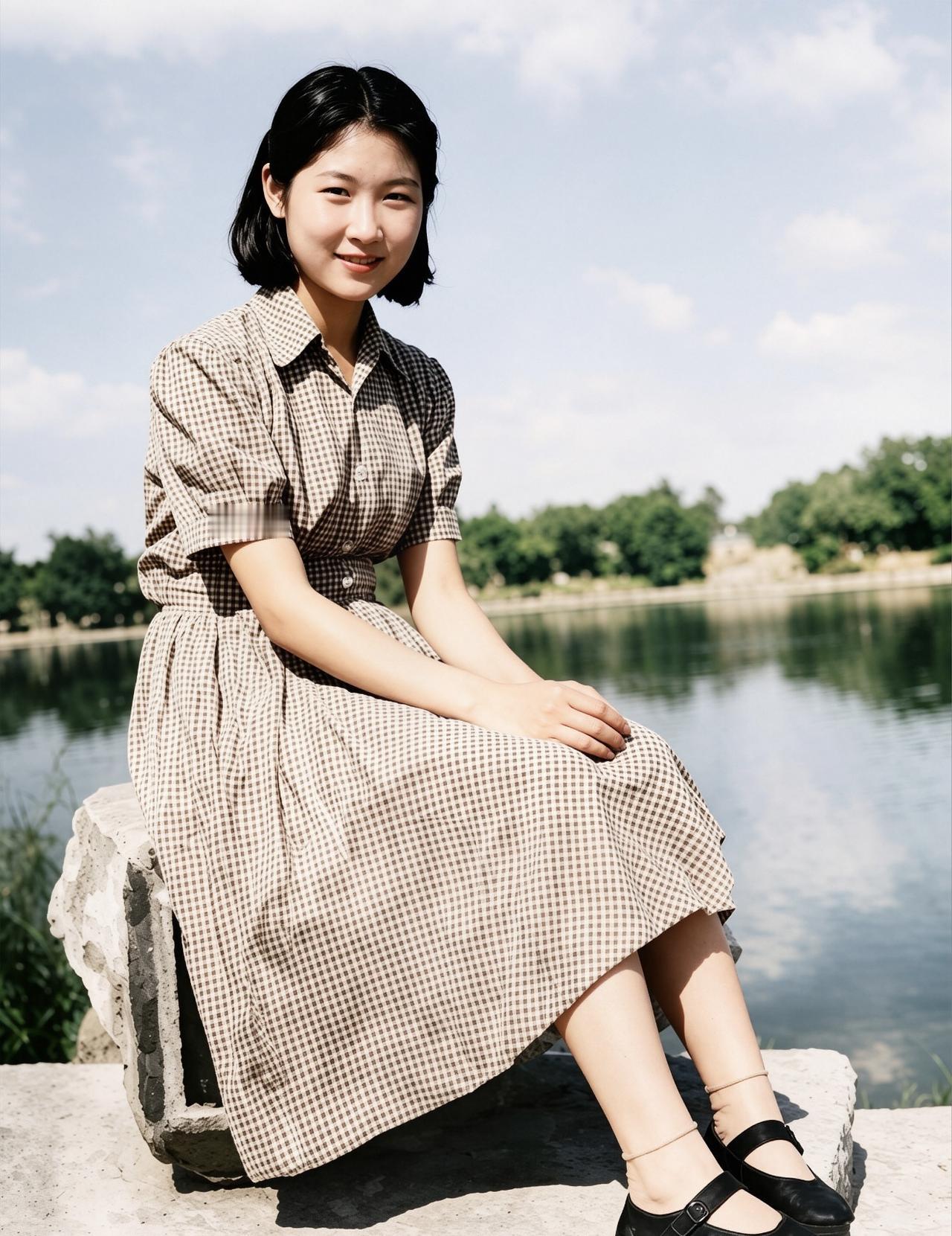 1953年，17岁的李敏刚考入北京师大一附中时，拍下了这张留影。不得不说，李敏太