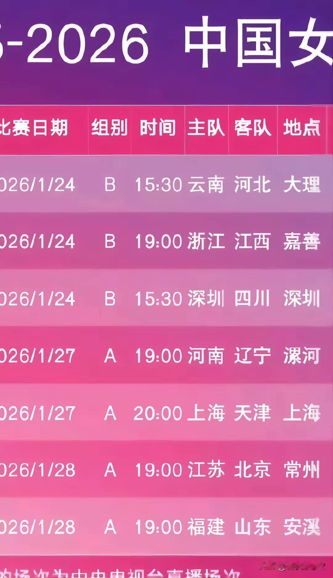 2025-2026赛季女排排超联赛第十二轮赛程来了，1月27号19：00，河南女