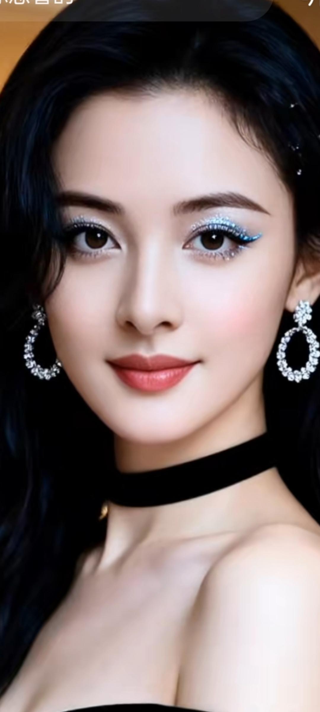 优雅黑发美人，闪耀眼妆与耳环，尽显魅力！