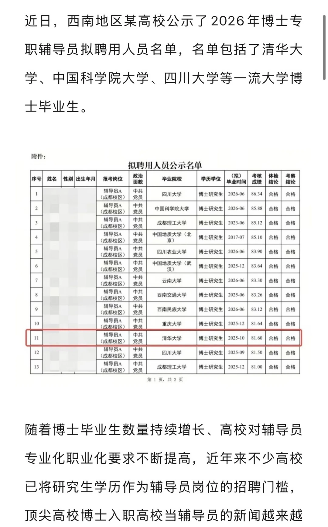 985博士，争抢辅导员岗