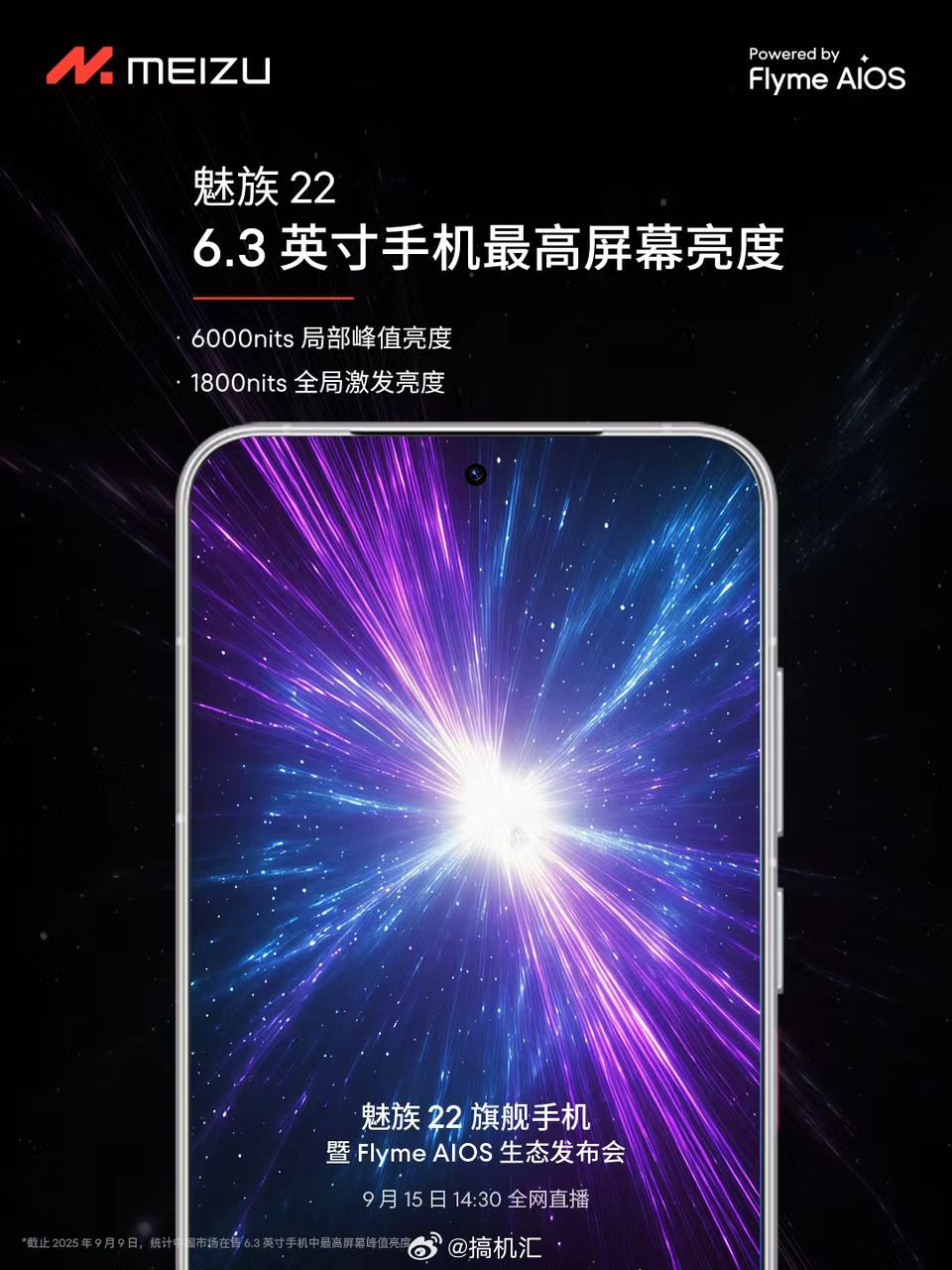 魅族22屏占比高达94.6%，同尺寸最高峰值亮度，高达6000nits