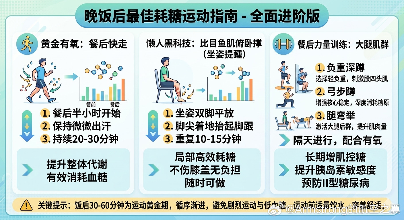 晚饭后最好的耗糖运动晚饭后最好的耗糖运动是低至中等强度的有氧运动结合局部肌肉激