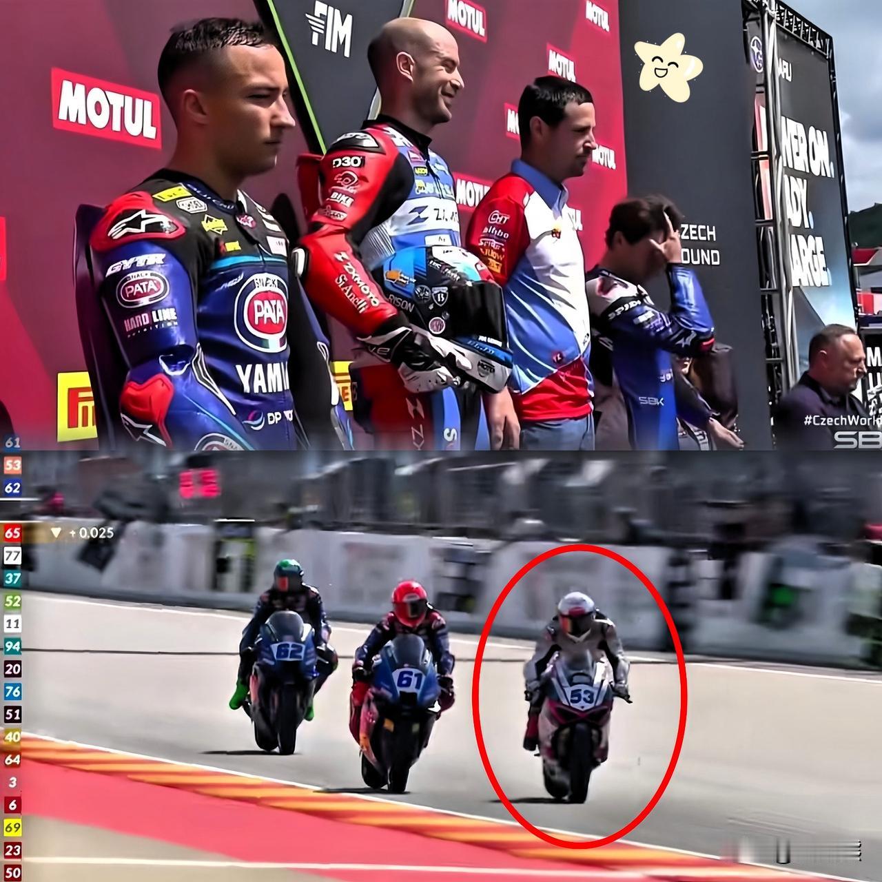 加油，德比斯今天依旧不让他们笑！昨天WSBK捷克站的领奖台，那叫一个修罗