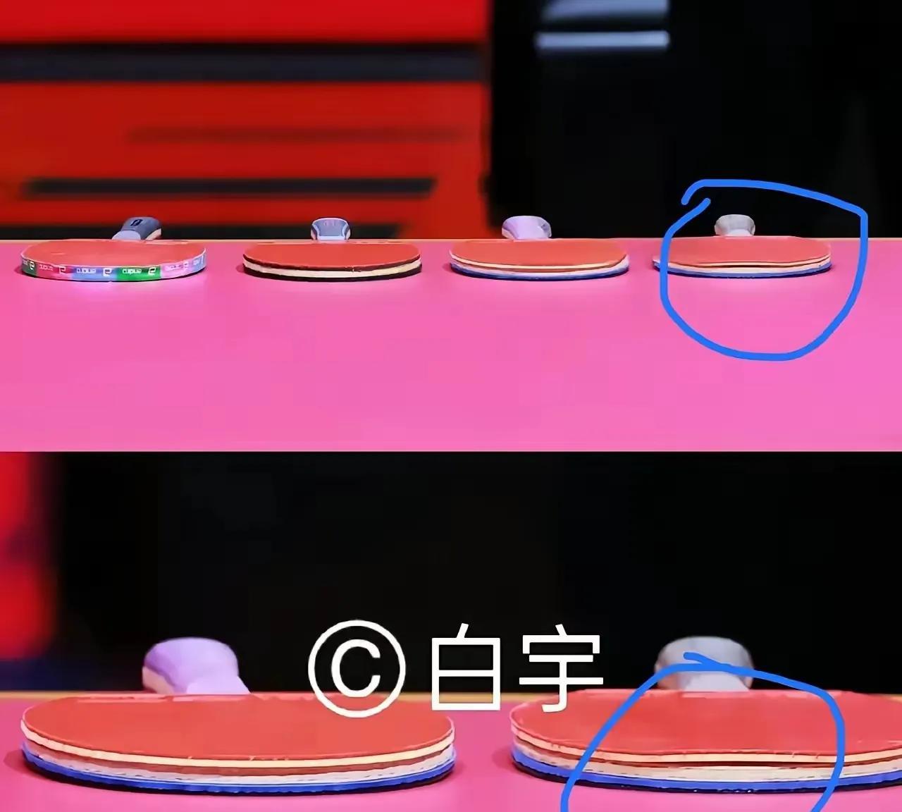 国乒这次处理，世界乒联不得不让步妥协。比赛开始前有记者拍到球台上的四只拍子，明