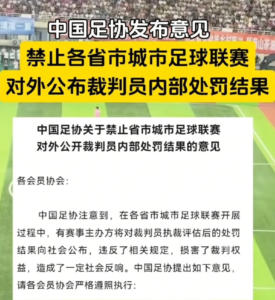 足协发布意见禁止公开裁判处罚信息。中国足协裁判负责人涉嫌韩国足协性招待。两起