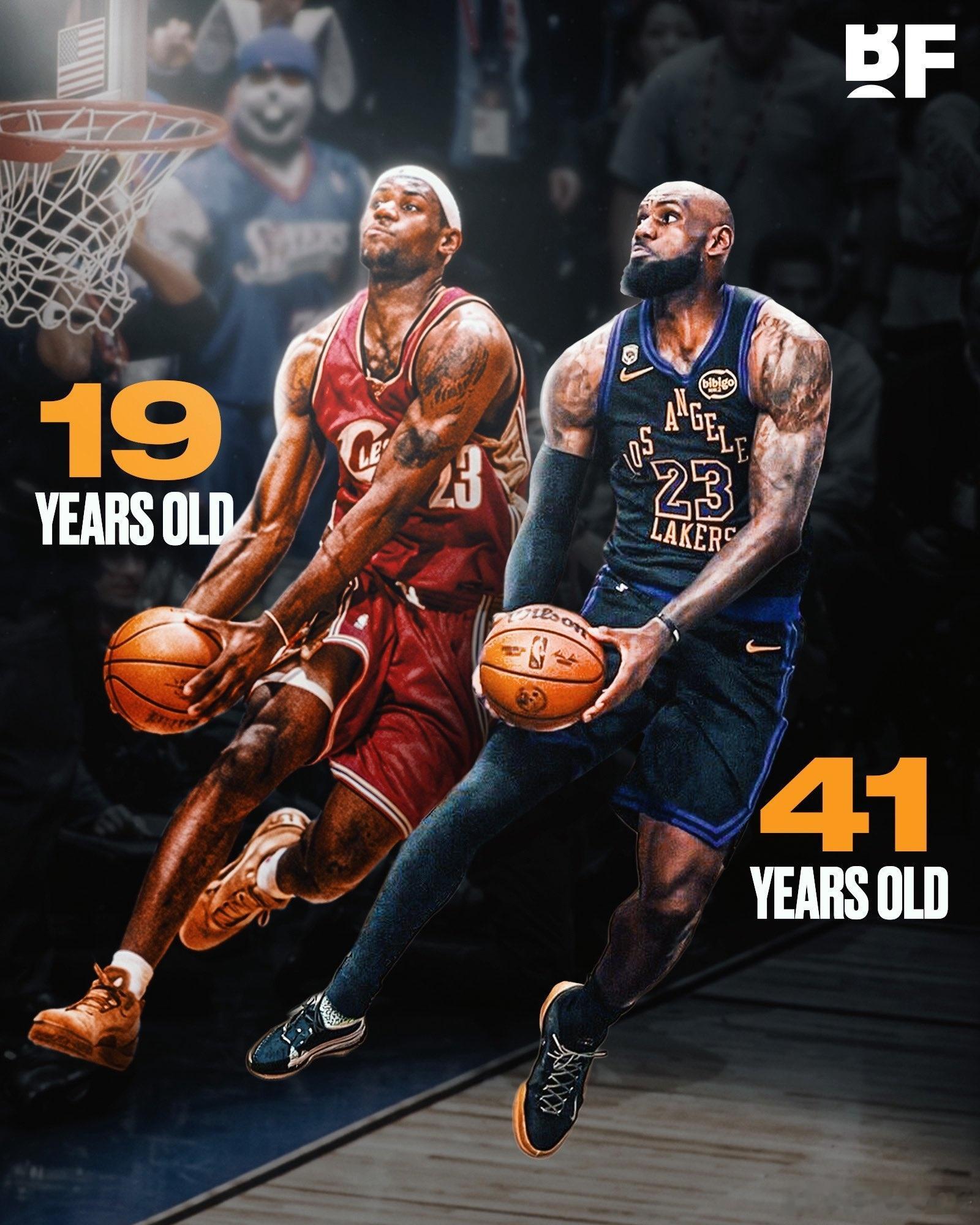 詹姆斯从19到41岁，起跳高度肯定矮了，这是稍微能证明老詹也会老的事实吧？老詹砸