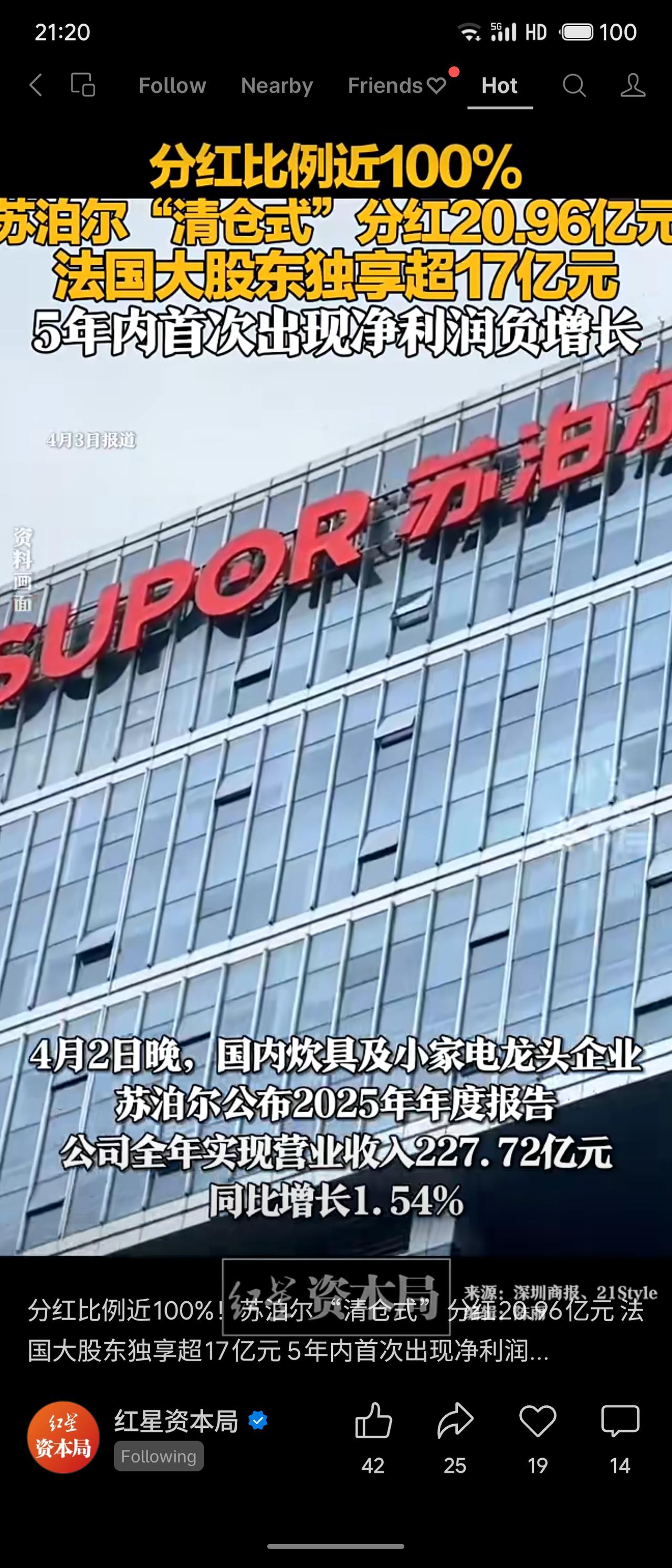 苏泊尔2025年年报显示：营收227.72亿元（微增1.54%），归母净利润20