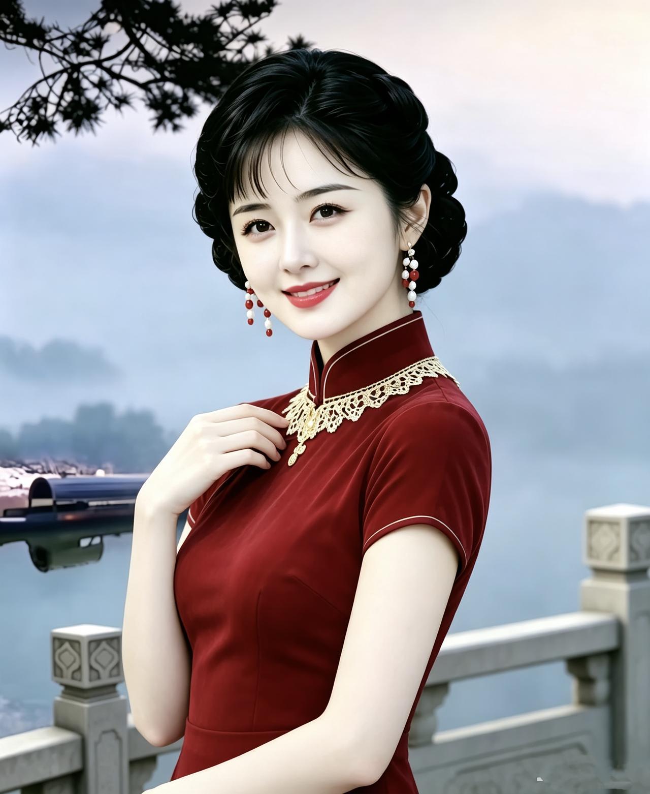 这姑娘穿旗袍真漂亮！