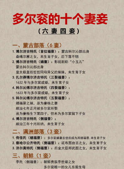 多尔衮的十个妻妾(六妻四妾)