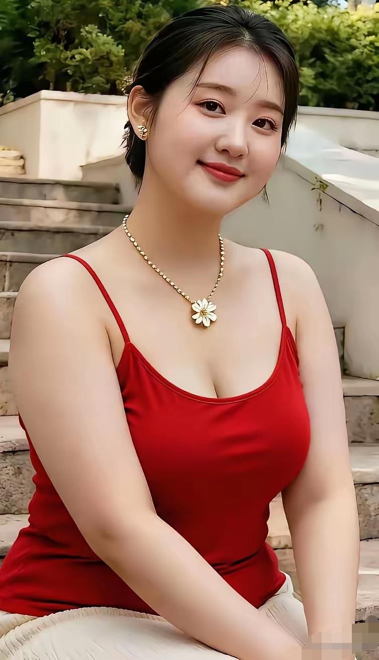 也太好看了吧，白色的皮肤配红色的背心绝世佳人，颜值真的没得说。