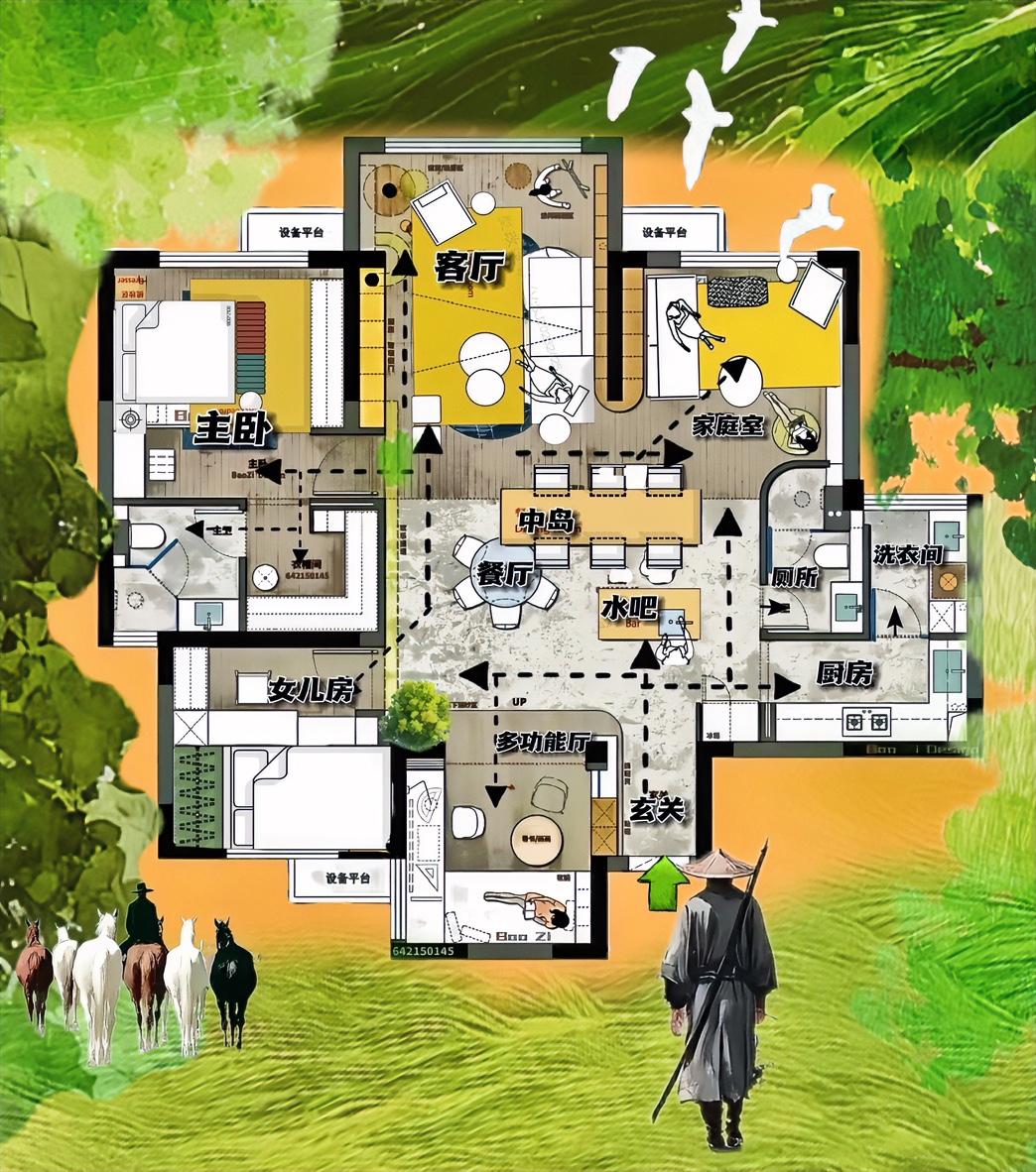 两居半，我觉得终究是，容得下三口人，是最牛的128㎡，坐上客厅给人一种精神威严，