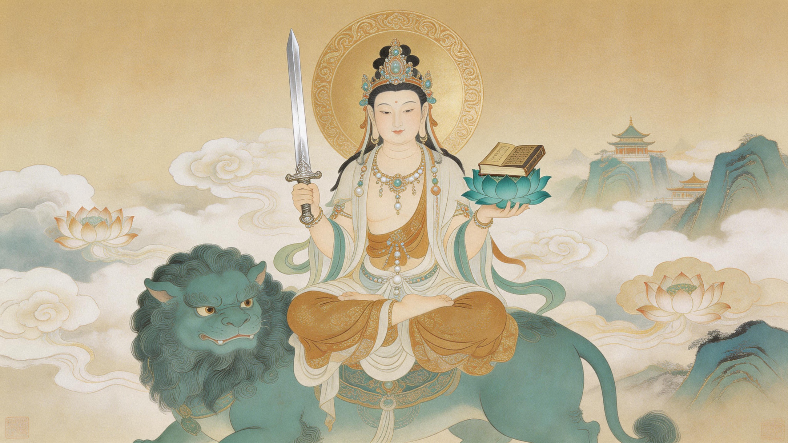 愿文殊赐智，事事开窍；福运临门，日日心安