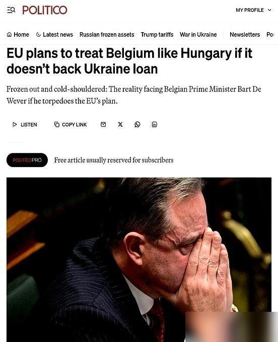 比利时，不玩了。欧盟那边让它把冻结的俄罗斯资产给乌克兰，比利时直接一句：滚。