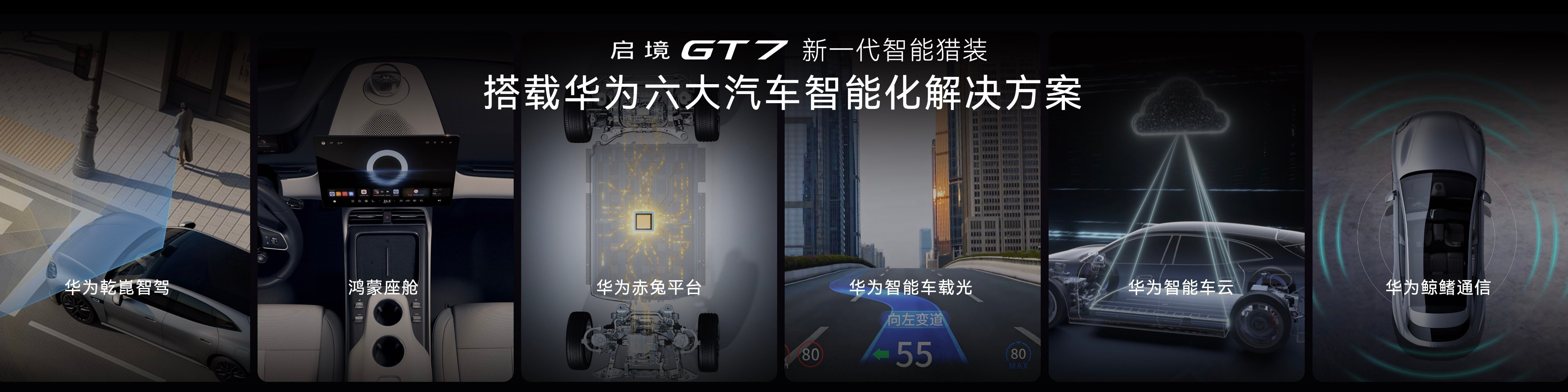 启境GT7搭载华为六大汽车智能化解决方案，同级唯一搭载L3级全链路冗余架构，双重