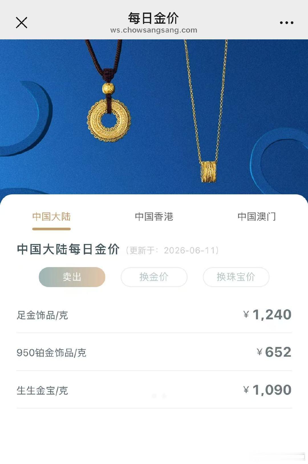 【金饰克价跌到1240元】金饰价一夜跌37元6月11日，现货黄金日内跌超1%，报