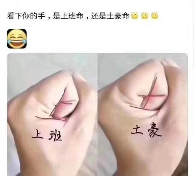 看下你的手，是上班命还是土豪命[吐舌头眯眼睛笑] ​​​