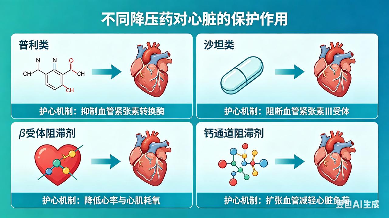 高血压永远不会消失吗?降压还护心！这几类药是心脏“保护伞”（表格版）如下图表格