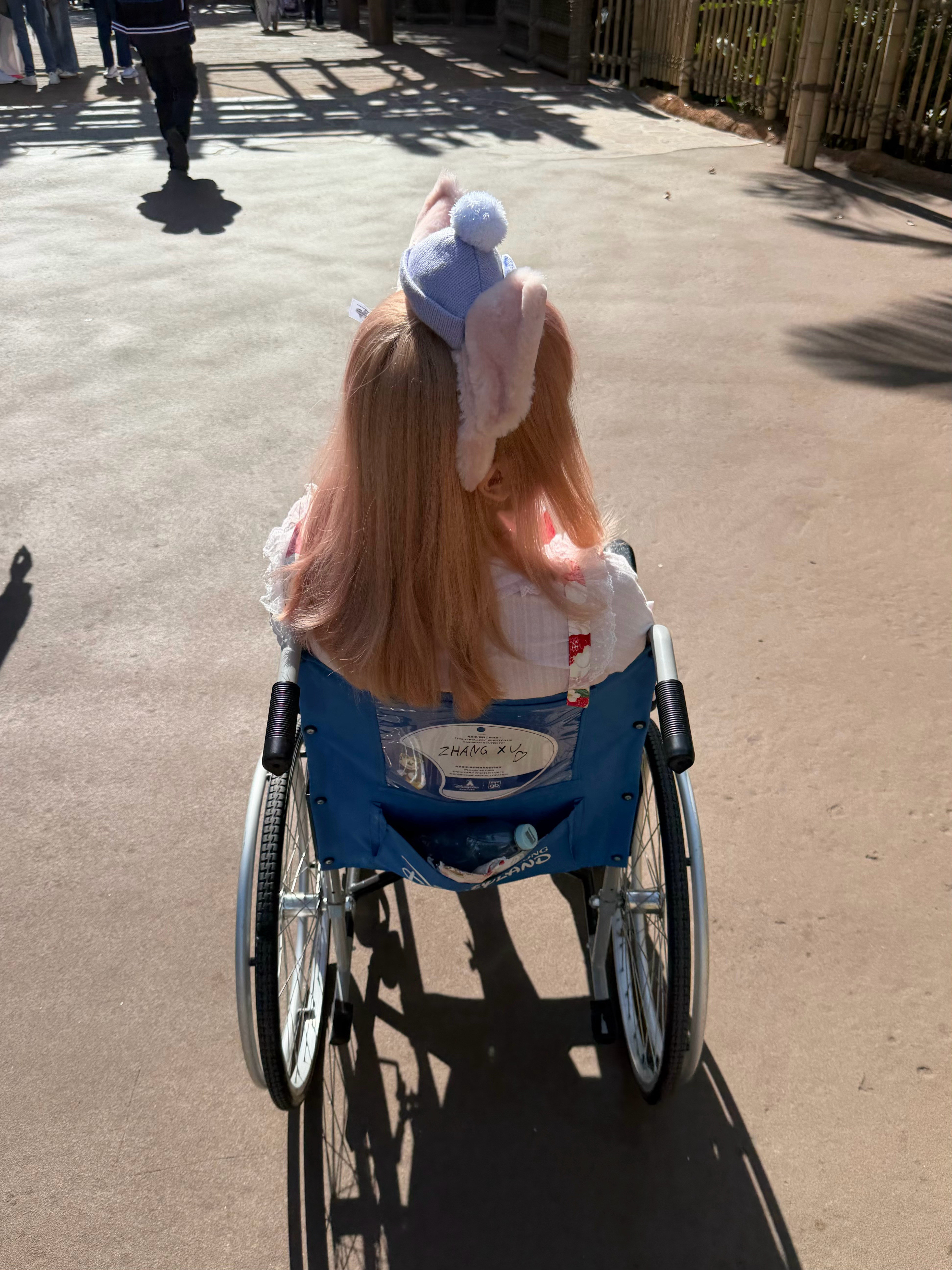 实在走不动了，直接租了个迪士尼的轮椅，推着我女朋友继续玩