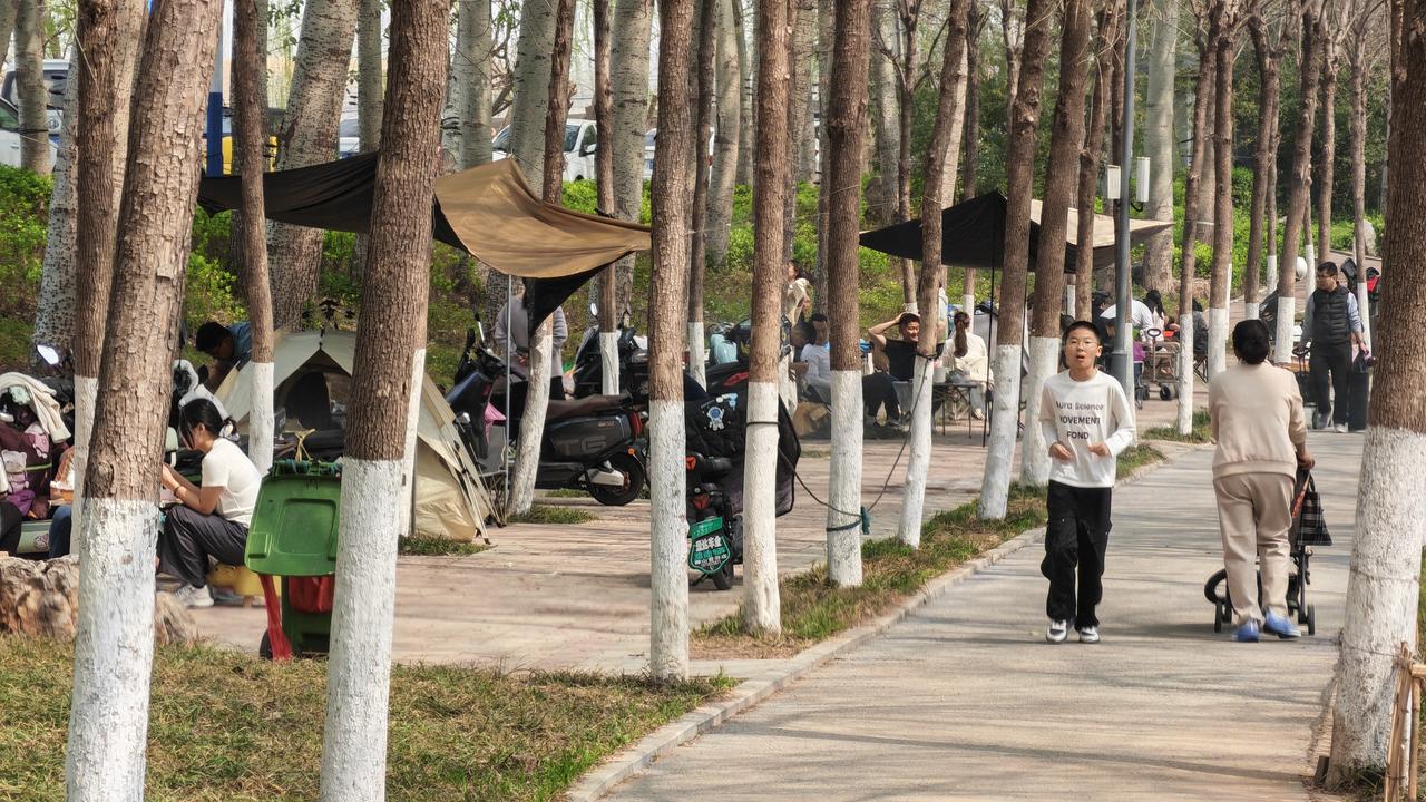 小清河边还真是露营的好地方，看看这人。[笑着哭]