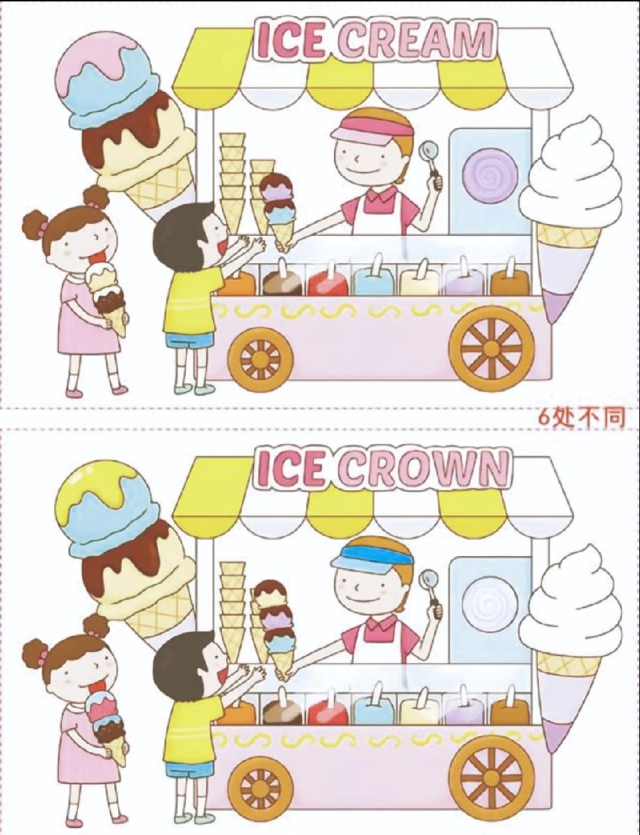  火眼金睛来挑战！这组冰淇淋车找不同里的6处差别，你能全揪出来吗？