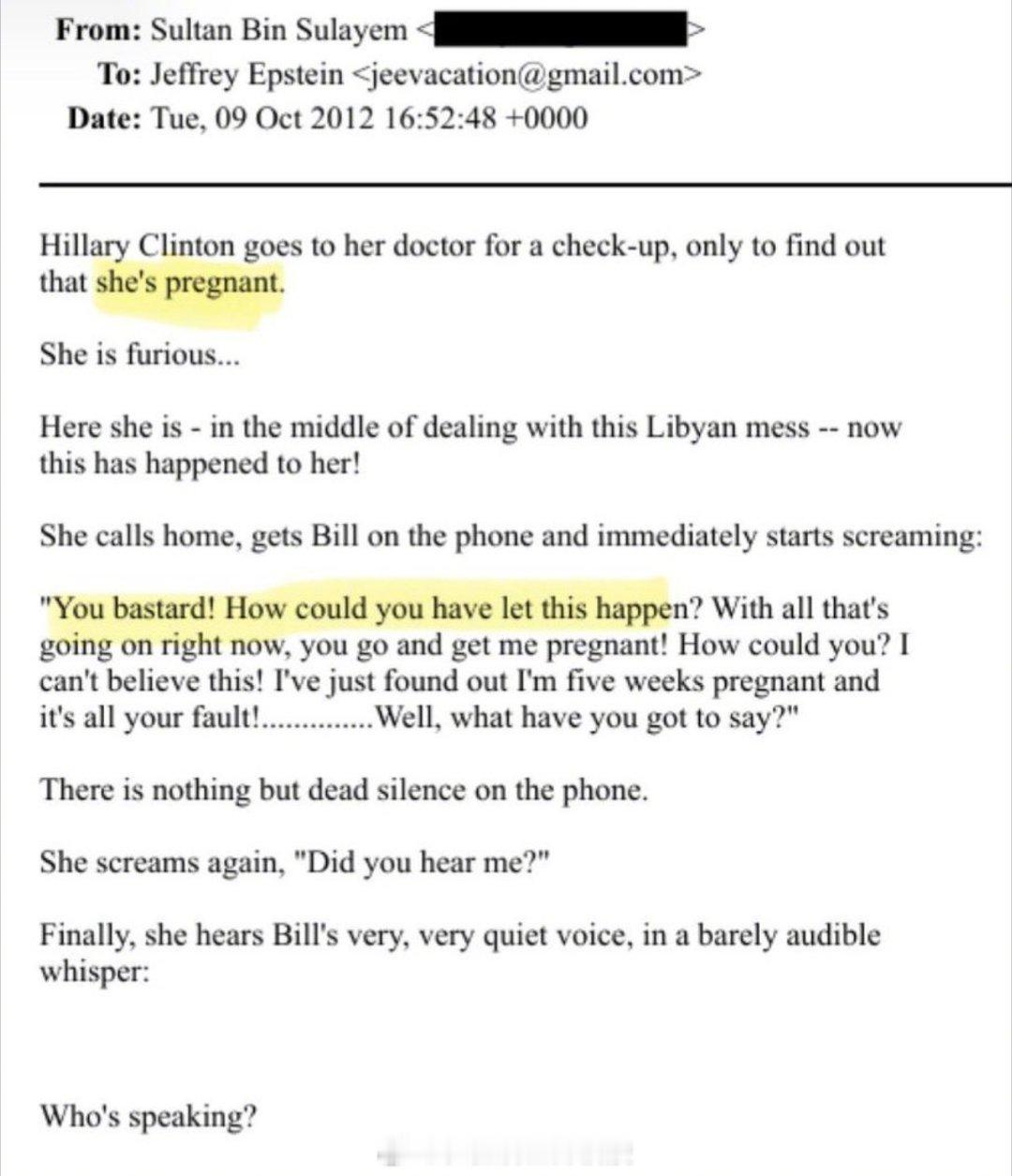 爱波斯坦这段邮件真是绝了😅🤣比尔·克林顿让希拉里怀孕了。希拉里从办公室打电话