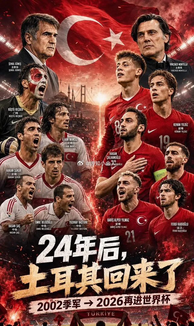 24年了！土耳其重返世界杯：当年哈坎·苏克10秒破门，现在轮到居莱尔了2002年