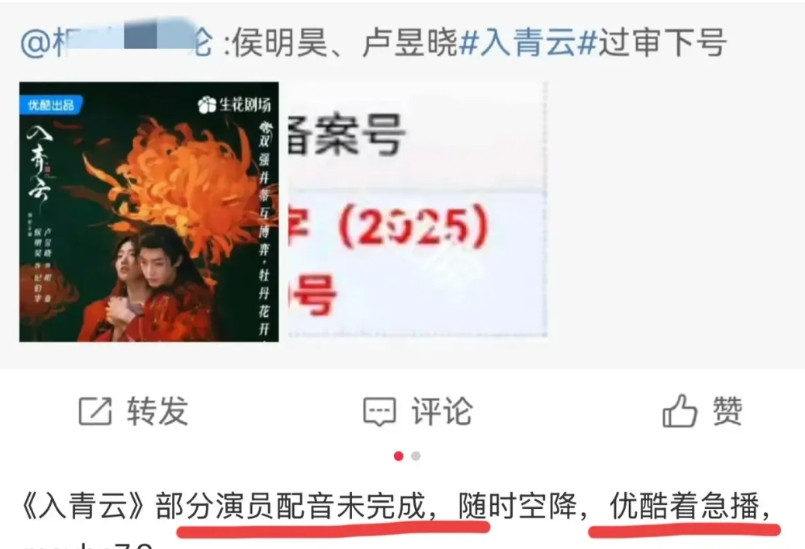 为啥大家这么急，非要抢7月的档期？网传侯明昊卢昱晓的《入青云》马上空降，这部剧