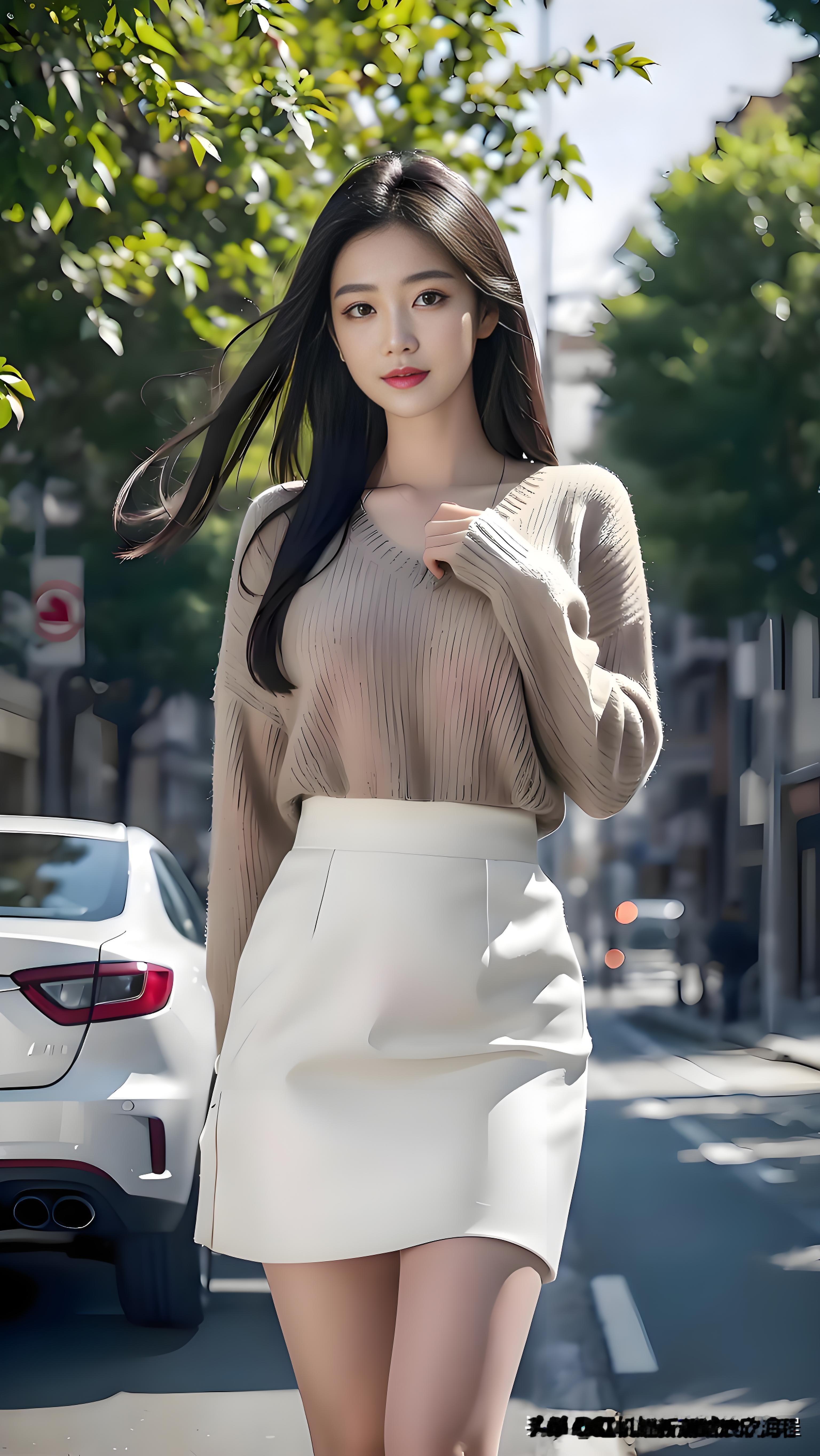 都市甜心穿搭指南，优雅白裙与米色毛衣的完美结合，尽显时尚与气质！💃?...