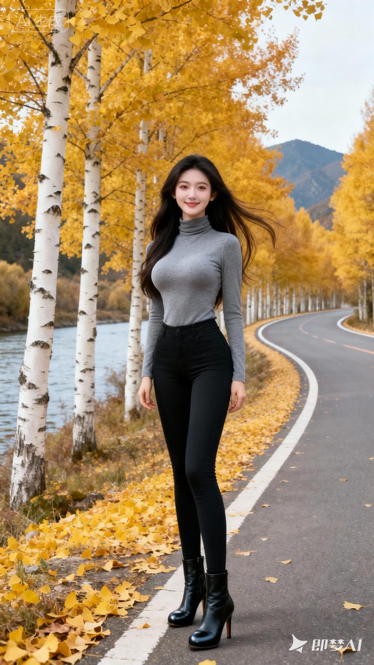 秋风起，落叶舞，美人倚路旁。