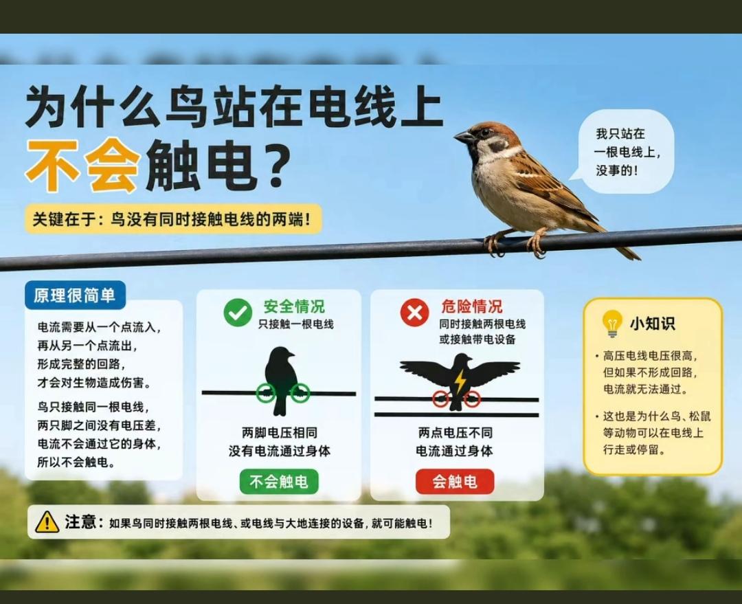 有趣的知识，麻雀为什么不会触电，而其他鸟类却频频触电而死？麻雀体型小巧，