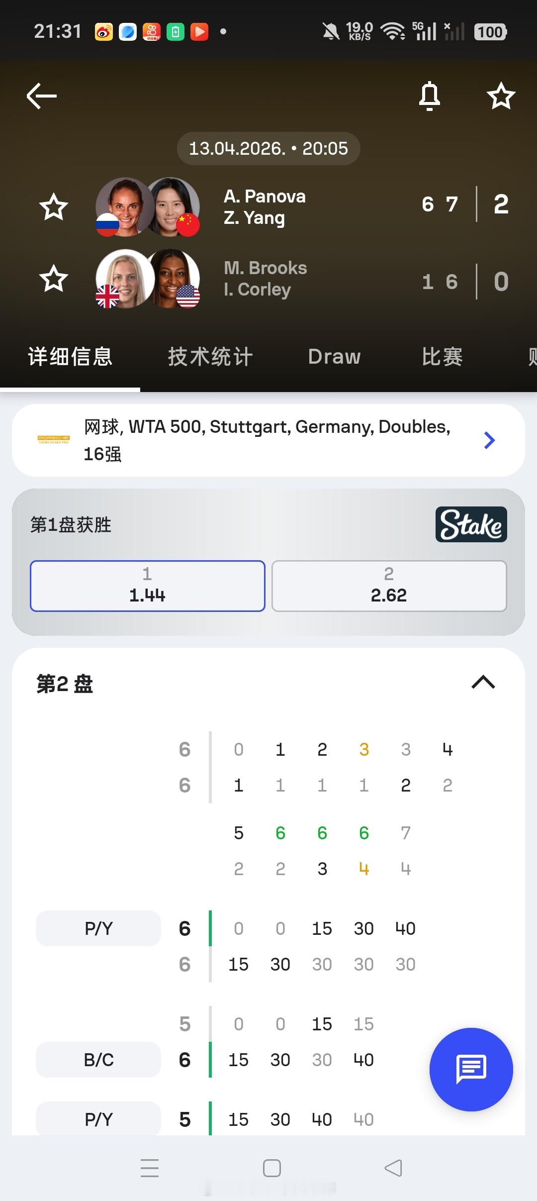 小花小草资讯【斯图加特WTA500】女双第一轮杨钊煊🇨🇳/🇷🇺帕诺娃6
